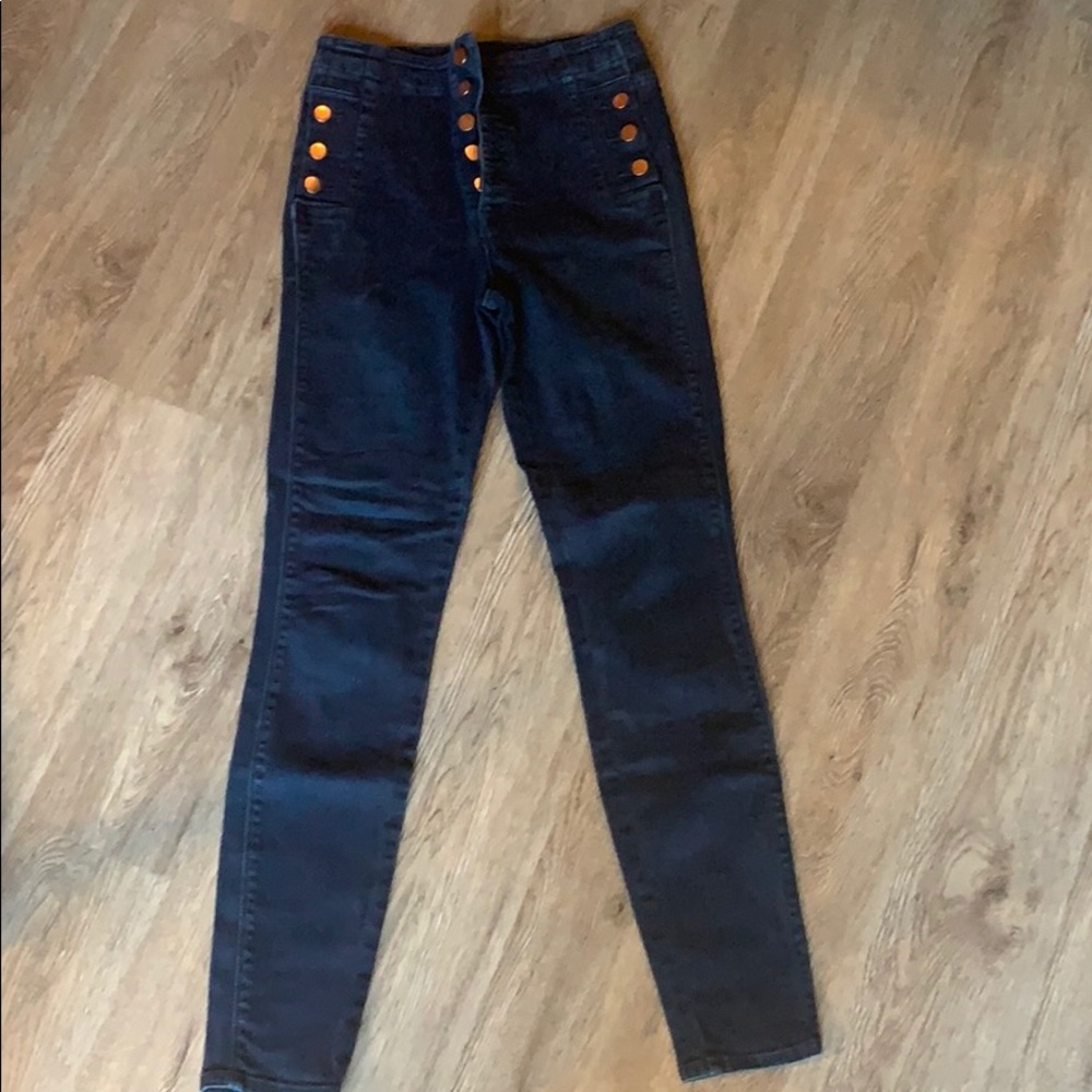 JBRAND high rise, rose metal button jeans
